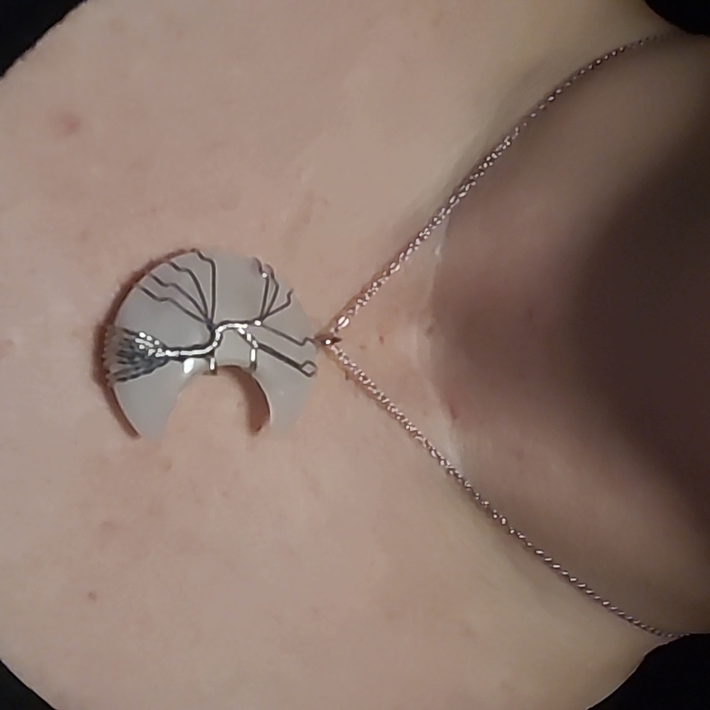 Tree Of Life Natural Whote Crystal Moon Pendant Reiki